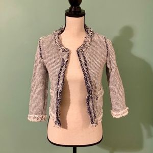 Zara Basics xs tweed blazer jacket in navy & blue